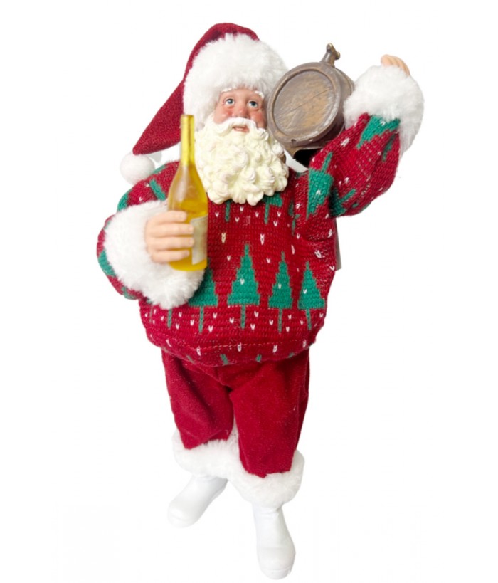 SANTA CLAUSE WITH  WINE AND BARREL, STANDING 28CM TALL